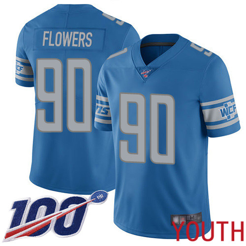 Detroit Lions Limited Blue Youth Trey Flowers Home Jersey NFL Football #90 100th Season Vapor Untouchable->detroit lions->NFL Jersey